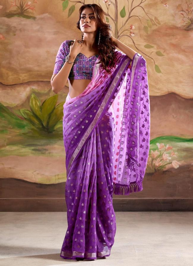 Banarasi Butti Georgette  Purple Festival Wear Zari Work Saree